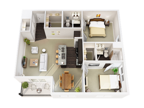 Floor plan for 2 beds, 2 baths, 1226 sqft